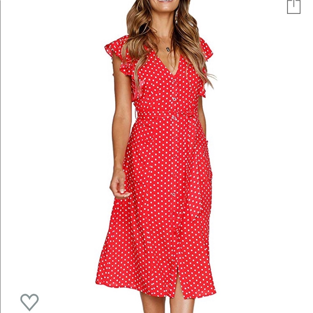 MITILLY Boho Red w/white polka dot dress